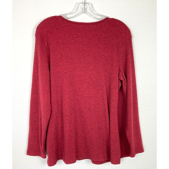 Old Navy Ribbed Knit Surplice Wrap Shirt Size XL Red Orange Stretch Long Sleeve - Picture 4 of 6